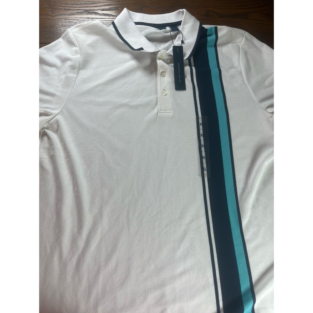 NEW Perry Ellis Polo Shirt Mens Size XL White Blue Short Sleeve Stretch NWT